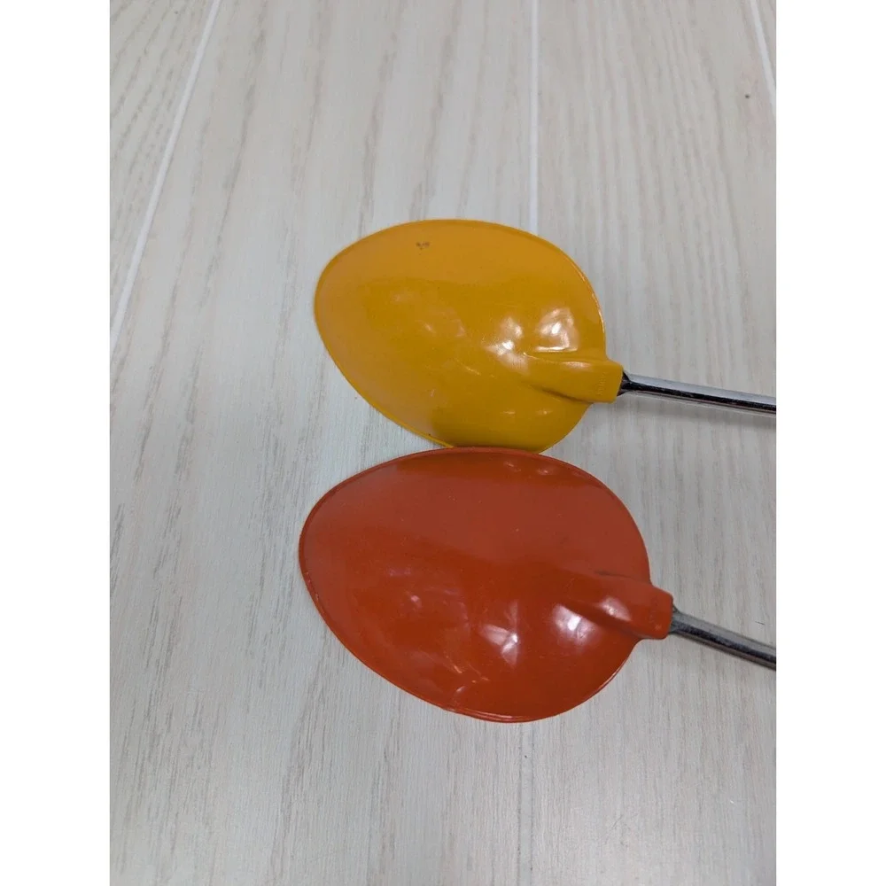 vintage Taiwan serving mixing spoons plastic metal orange yellow floral MCM
